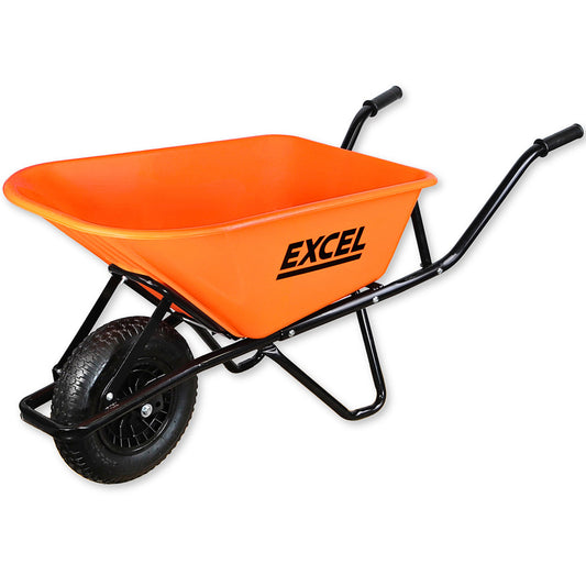 Excel 30372 Heavy-Duty Wheelbarrows with HDPE Plastic Tray 100L