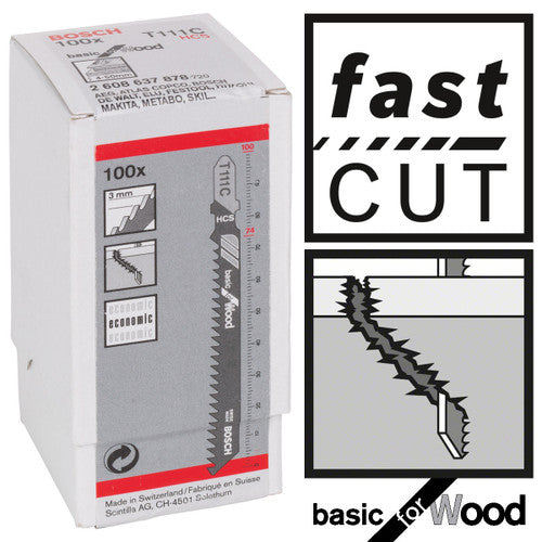 Bosch T111C Basic Jigsaw Blade for Wood (Pack of 100)