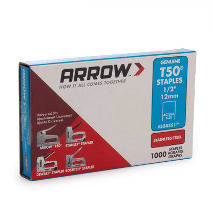 Arrow 508SS1 T50 Heavy-Duty Staples 12mm (Pack of 1000)