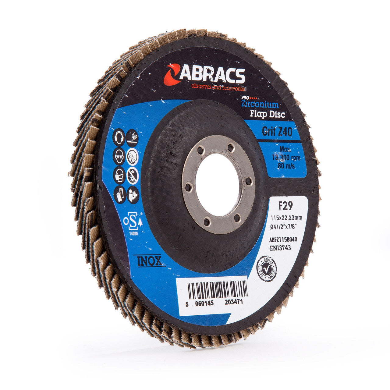 Abracs ABFZ115B040 Pro Zirconium Flap Disc 40 Grit × 115mm (Pack of 5)