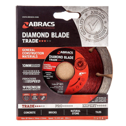 Abracs ABDD115M Trade General Purpose Diamond Blade 115 × 10 × 22mm