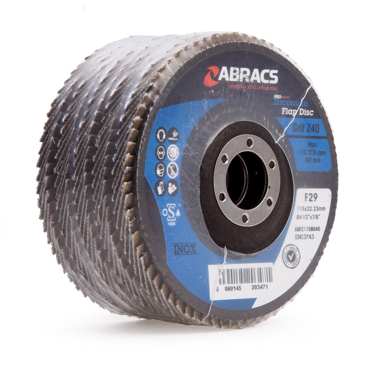 Abracs ABFZ115B040 Pro Zirconium Flap Disc 40 Grit × 115mm (Pack of 5)