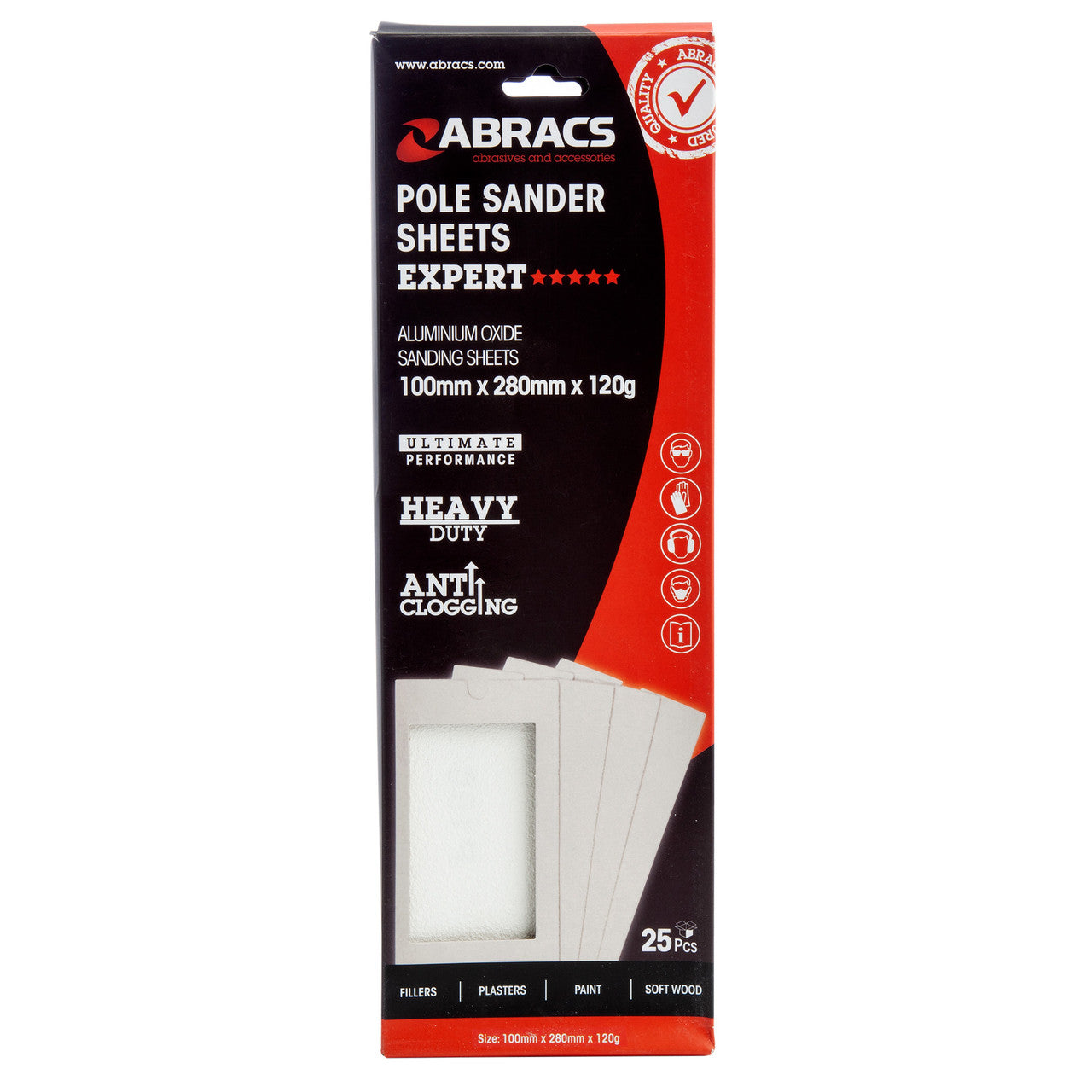 Abracs ABPS120 Expert Pole Sander Sheet 120 Grit × 100mm × 280mm (Pack of 25)