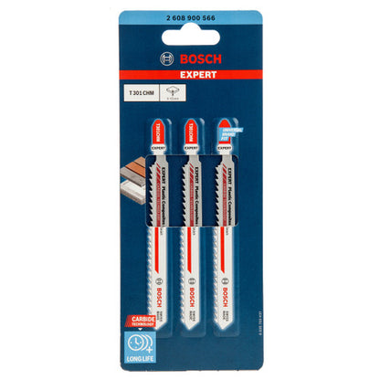 Bosch T301CHM EXPERT Clean Jigsaw Blade for Plastic Composites 117mm (Pack of 3)