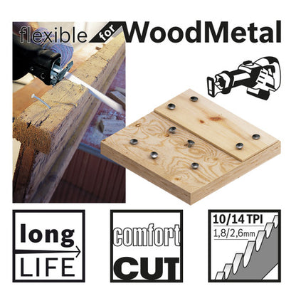 Bosch S1222VF Flexible Reciprocating Saw Blade for Wood & Metal 300mm (Pack of 5)