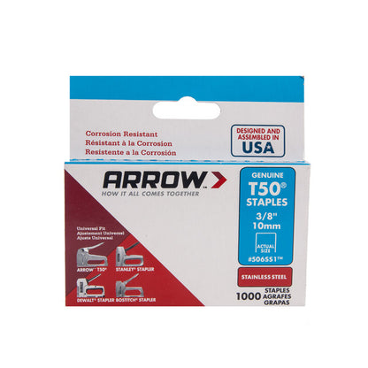 Arrow 506SS1 T50 Heavy-Duty Stainless Steel Staples 10mm (Pack of 1000)