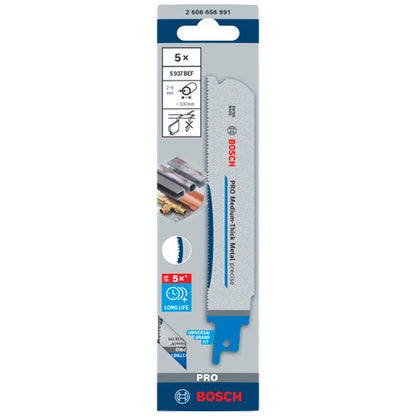 Bosch S937BEF PRO Precise Reciprocating Saw Blade for Metal 150mm (Pack of 5)